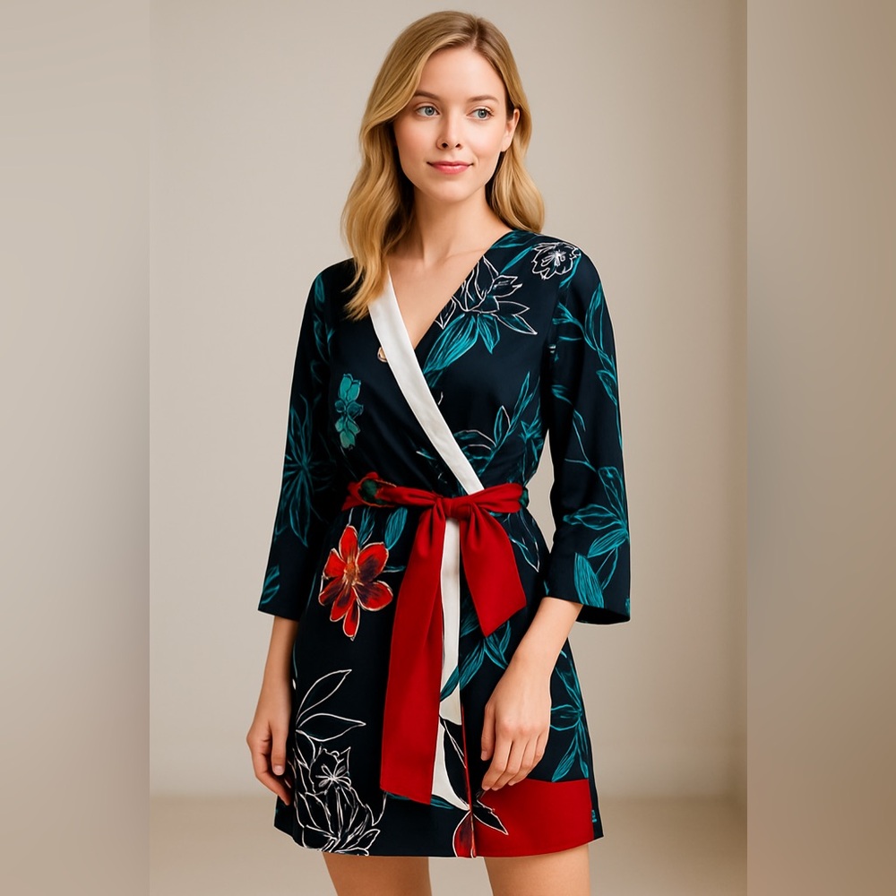 NWT Zara Floral Satin Belted Dress  - Size Large